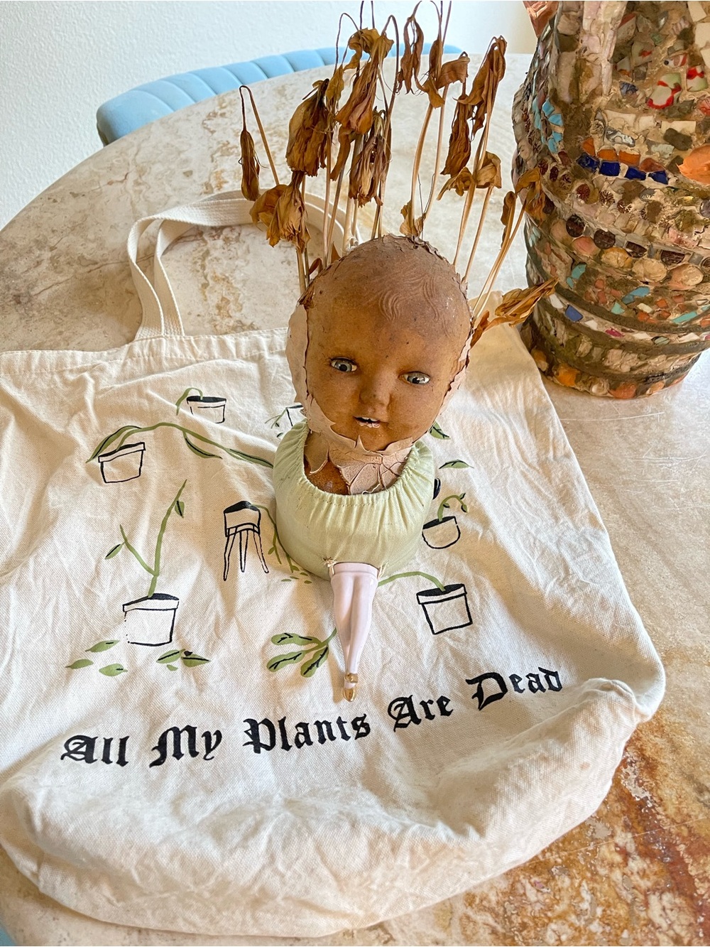 All My Plants Are Dead Canvas Tote Bag -Cream color~